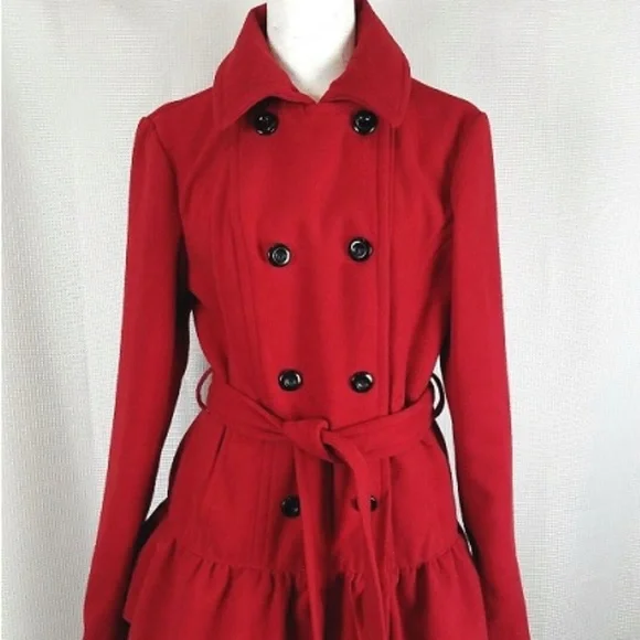BCX Jackets Coats Bcx Red Ruffle Peacoat W Belt Large Or